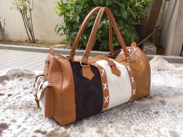 Cowhide duffle bag